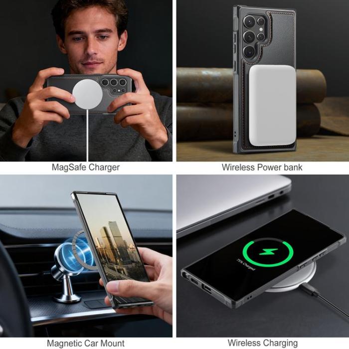 OEM - JEEHOOD Samsung Galaxy S22 Ultra 5G Fodral KonstLäder - Svart