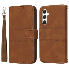 OEM - Samsung Galaxy S26 Fodral Konstl&auml;der Impr&auml;ntad - Brun