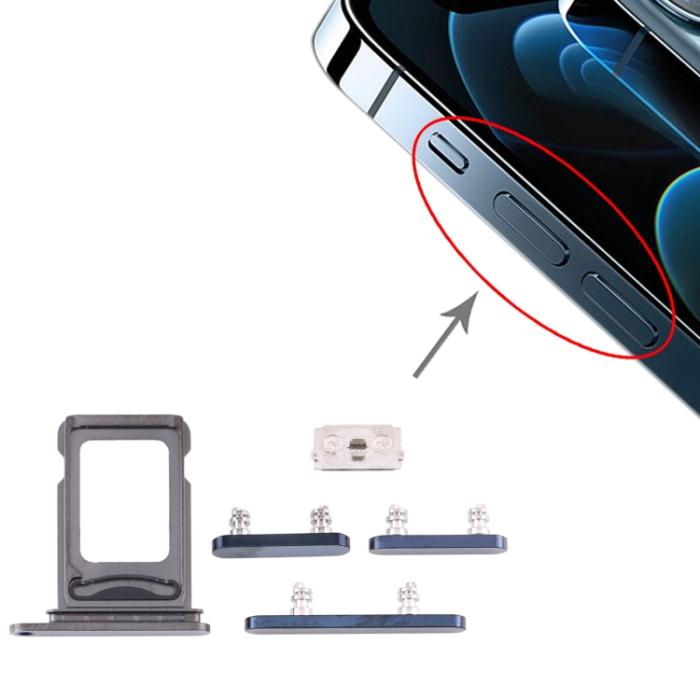 SpareParts - iPhone 12 Pro Simkortshållare (Dual) + Sidoknappar - Blå