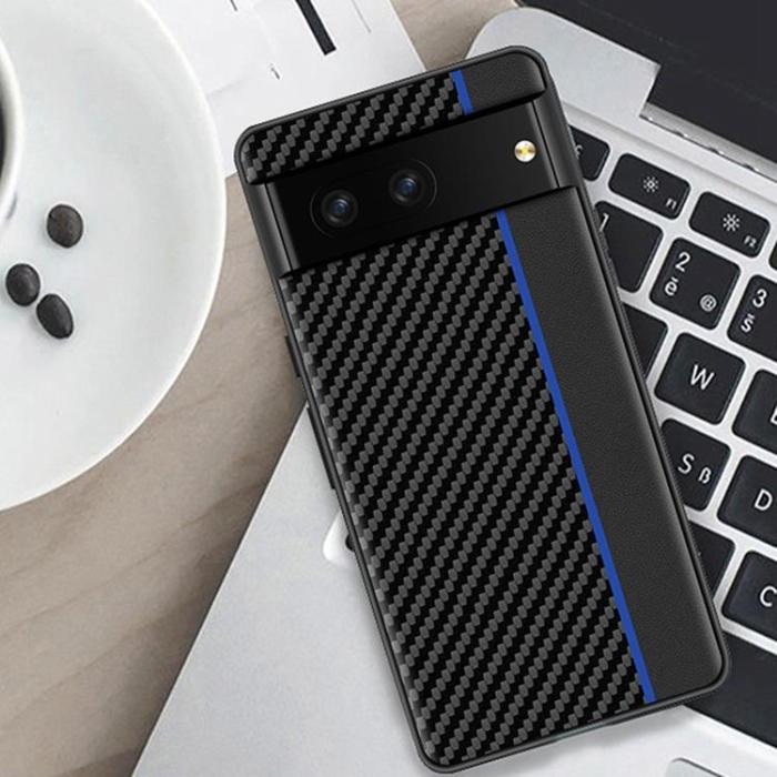 OEM - Google Pixel 7 Skal Carbon Fiber PU-Läder - Svart/Röd