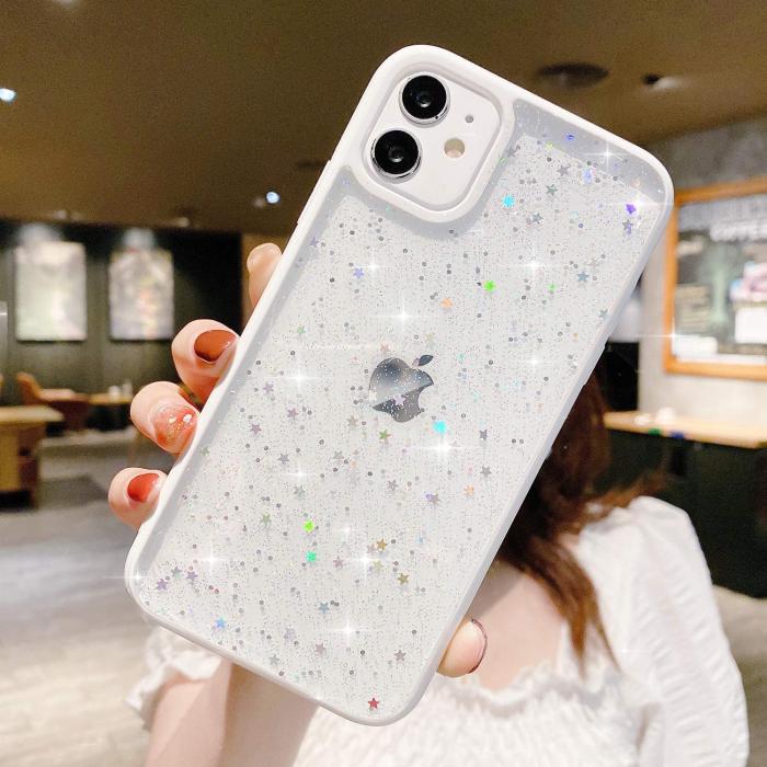 UTGATT1 - Bling Star Glitter Skal till iPhone 12 & 12 Pro - Vit