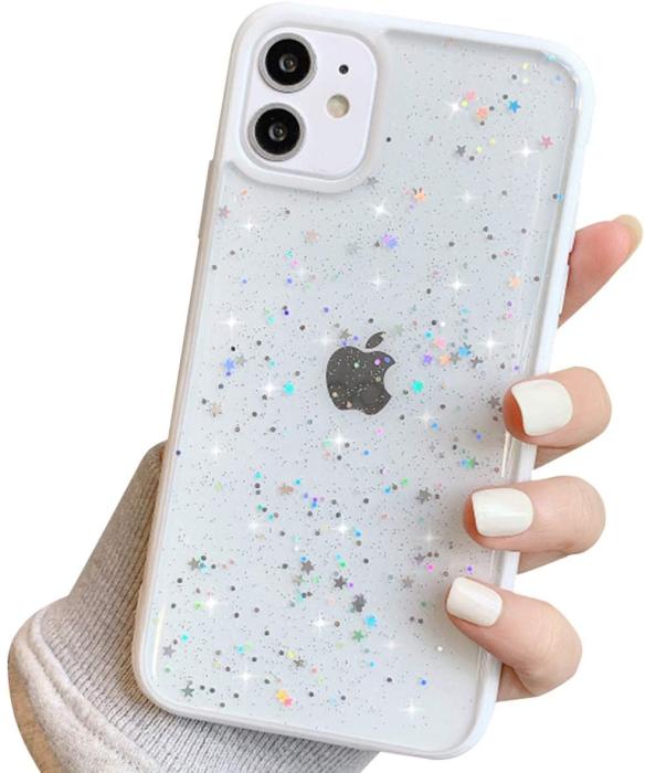 UTGATT1 - Bling Star Glitter Skal till iPhone 12 & 12 Pro - Vit
