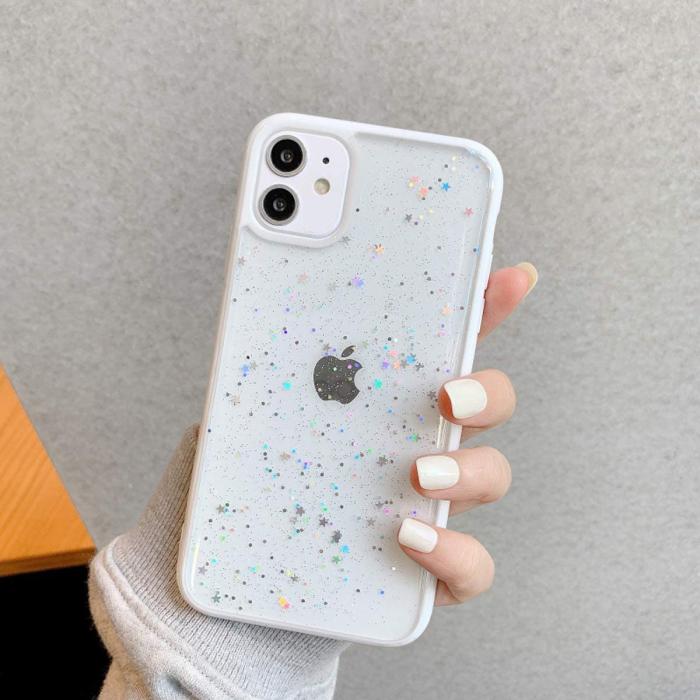 UTGATT1 - Bling Star Glitter Skal till iPhone 12 & 12 Pro - Vit