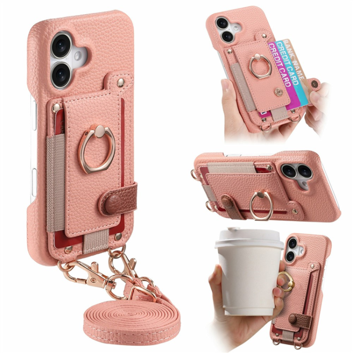 A-One Brand - iPhone 17 Mobilskal med Korthållare Ring Kickstand - Rosa