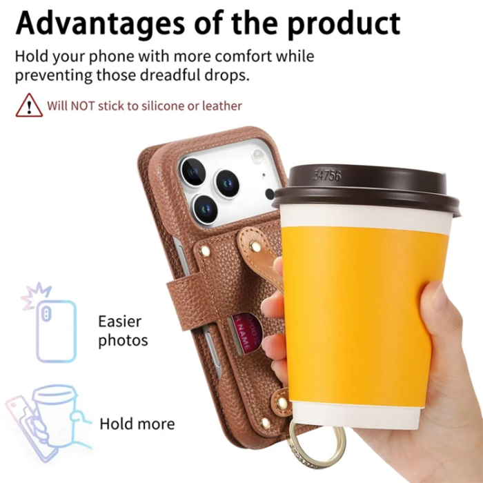 A-One Brand - iPhone 17 Pro Max Konstläder Plånboksfodral RFID-Skydd Zipper - Brun