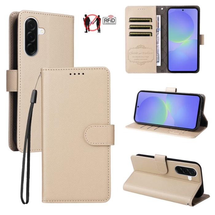 OEM - Samsung Galaxy A37 Plånboksfodral Konstläder RFID Skydd - Krämvit