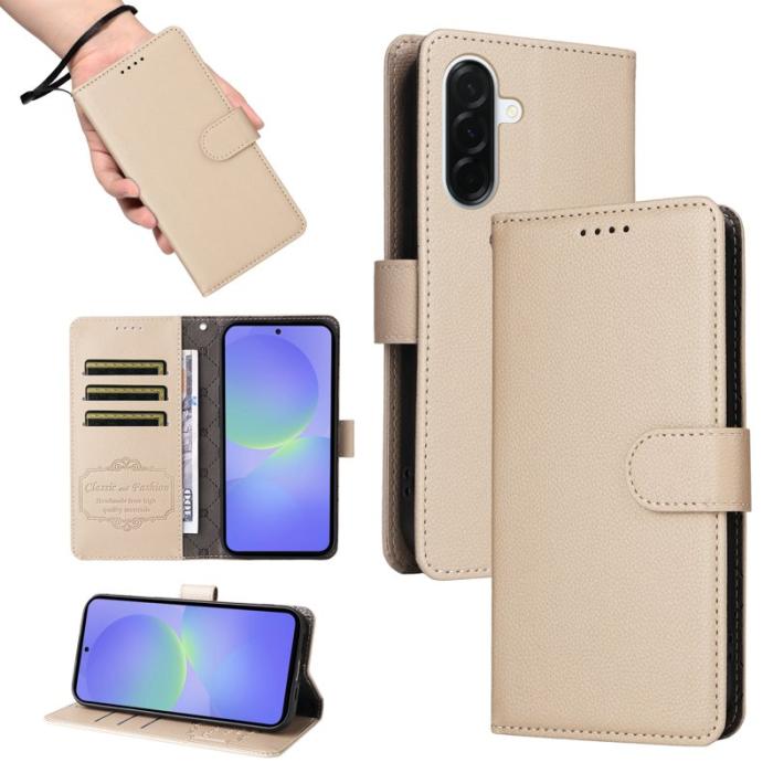 OEM - Samsung Galaxy A37 Plånboksfodral Konstläder RFID Skydd - Krämvit