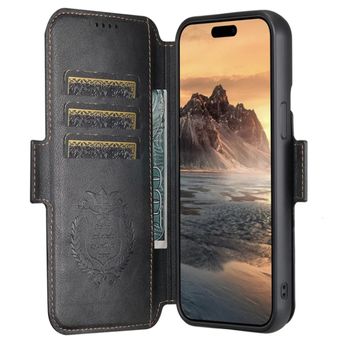 SUTENI - SUTENI iPhone 16 Pro Max Plånboksfodral Magsafe Cowhide - Svart