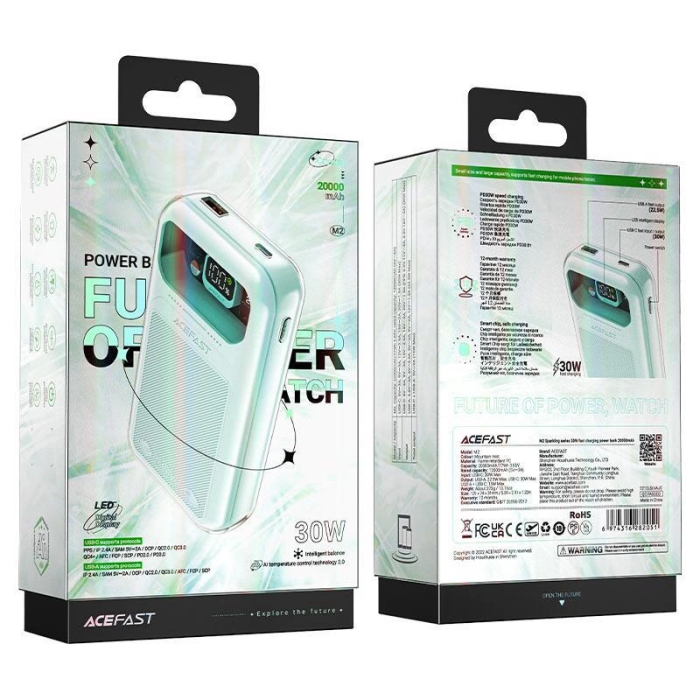 Acefast - Acefast Powerbank 20000mAh 30W Sparkling Series M2 - Grön