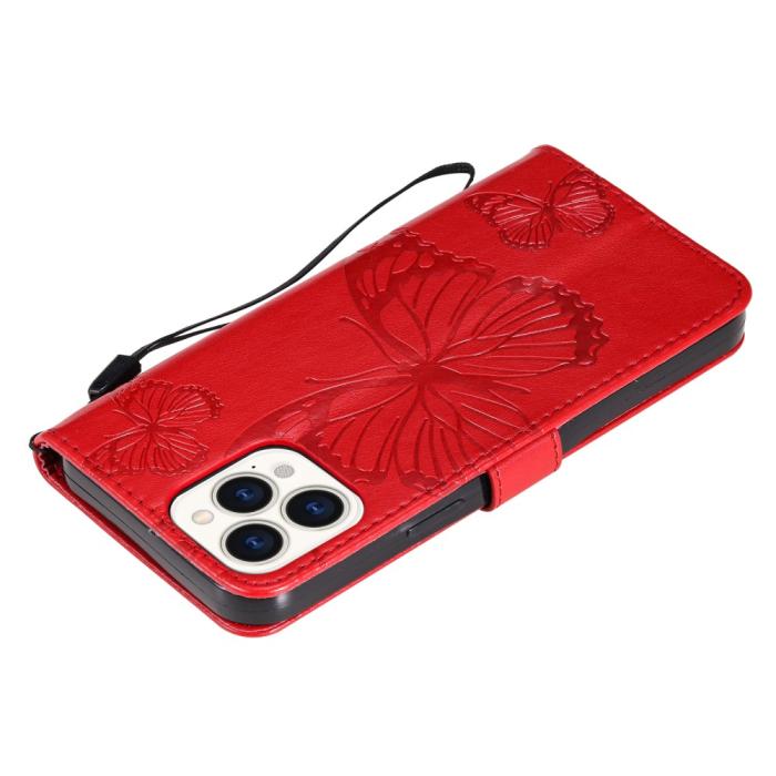OEM - Fjärilar Plånboksfodral iPhone 13 Pro Max - Röd