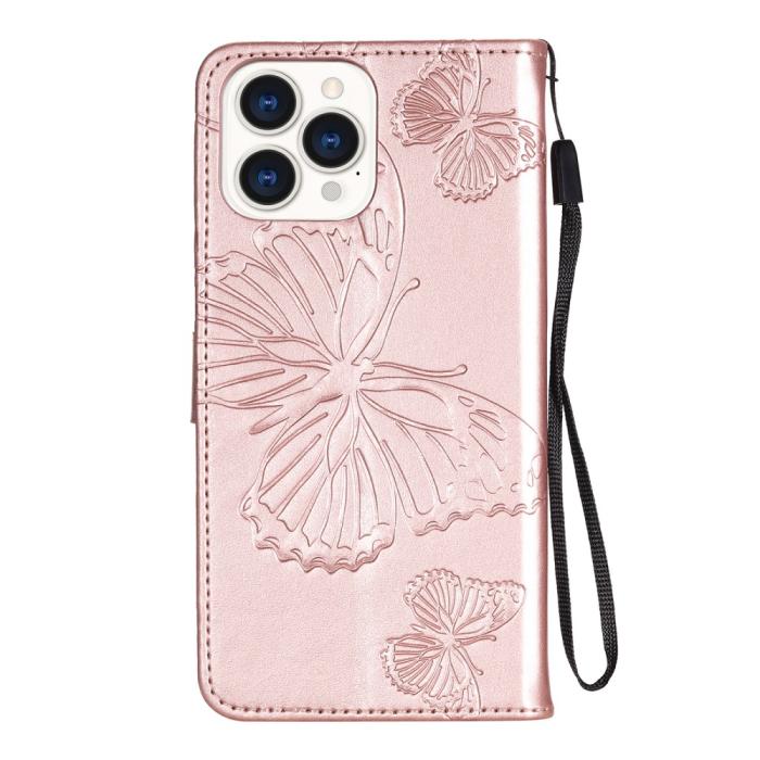 OEM - Fjärilar Plånboksfodral iPhone 13 Pro Max - Rose Gold