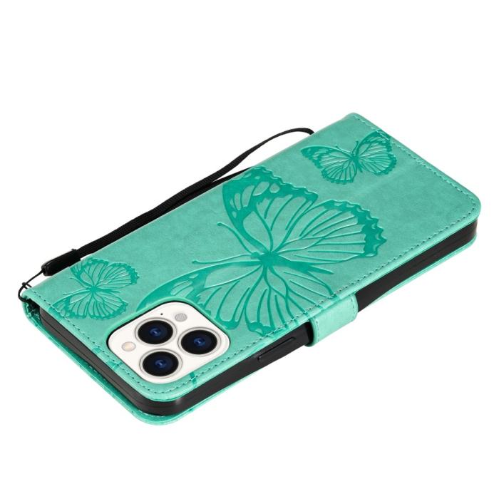 OEM - Fjärilar Plånboksfodral iPhone 13 Pro Max - Turkos