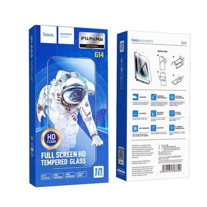 Hoco - [10-Pack] HOCO iPhone 14 Pro Max Härdat glas Skärmskydd - Svart