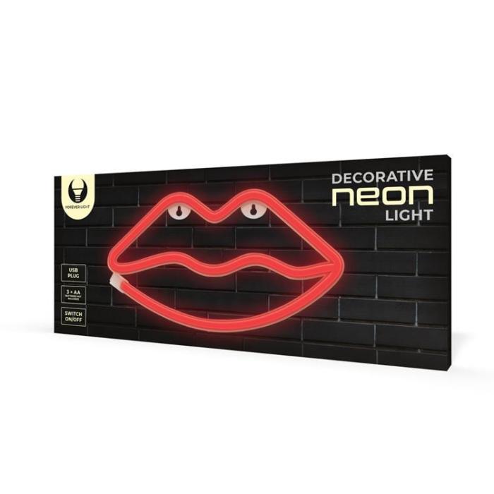 Forever Light - Forever Light LED Neon LIPS Bat + USB FLNE08 - Röd