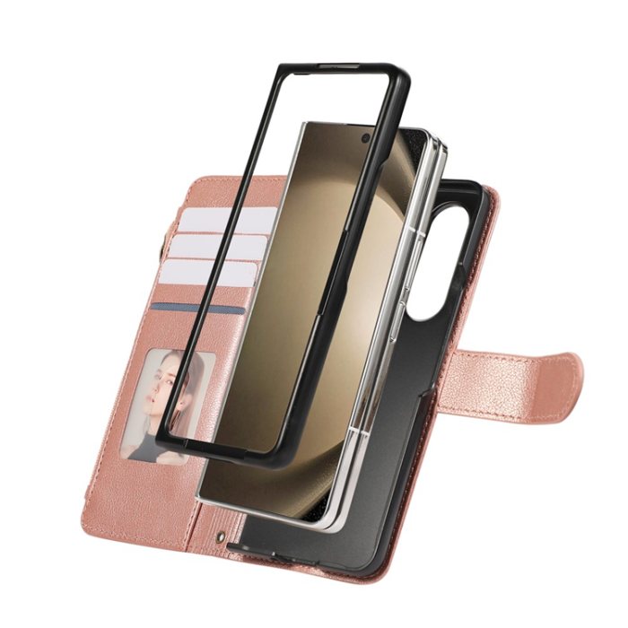 A-One Brand - Galaxy Z Fold7 Plånboksfodral Multi Zipper Läder - Roséguld