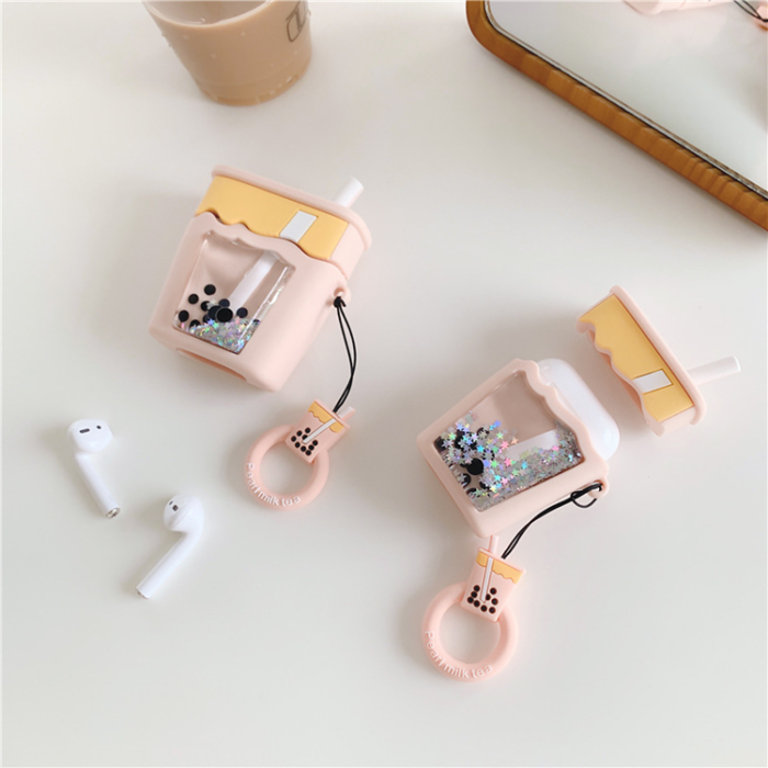A-One Brand - Airpods 1/2 Skal Boba Milk Tea Glitter - Rosa