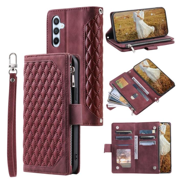 TTUDRCH - Samsung Galaxy S26 Plus Plånboksfodral Rhombus Stitching Konstläder - Vinröd