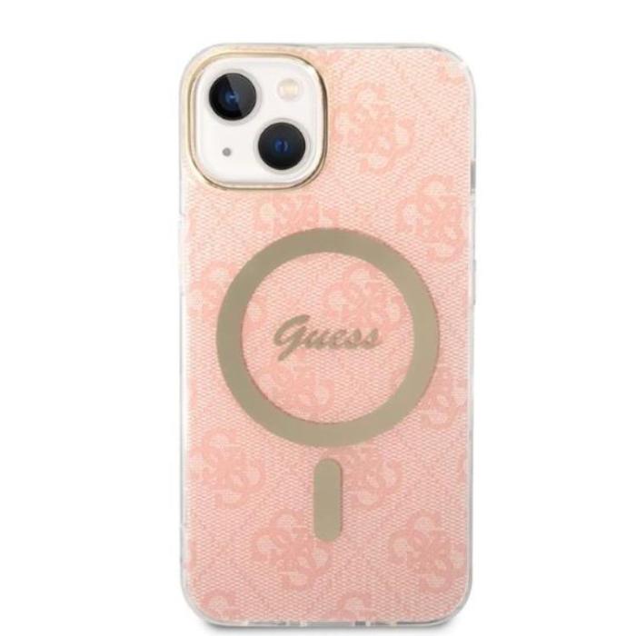Guess - GUESS iPhone 14 Plus Magsafe Skal Print + Trådlös Laddare - Rosa
