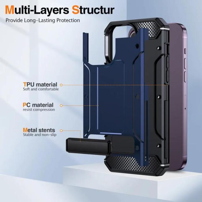 Taltech - iPhone 15 Pro Max Mobilskal Kickstand - Mörkblå