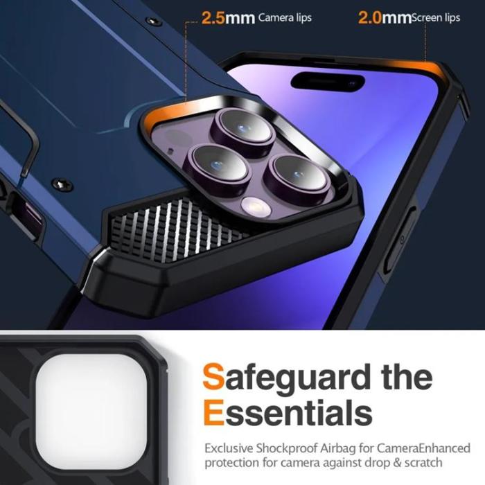 Taltech - iPhone 15 Pro Max Mobilskal Kickstand - Mörkblå