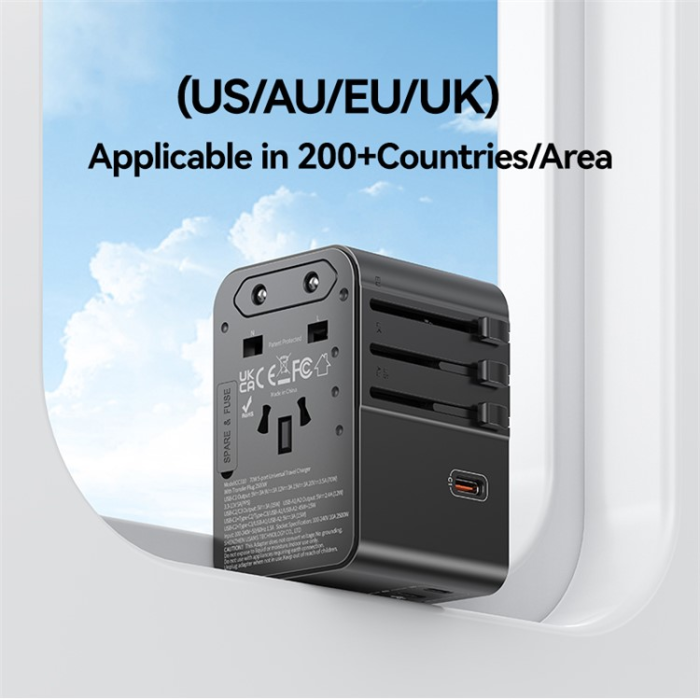 USAMS - USAMS Väggladdare 3x USB-C - 2x USB-A 70W CC310 T68 - Svart