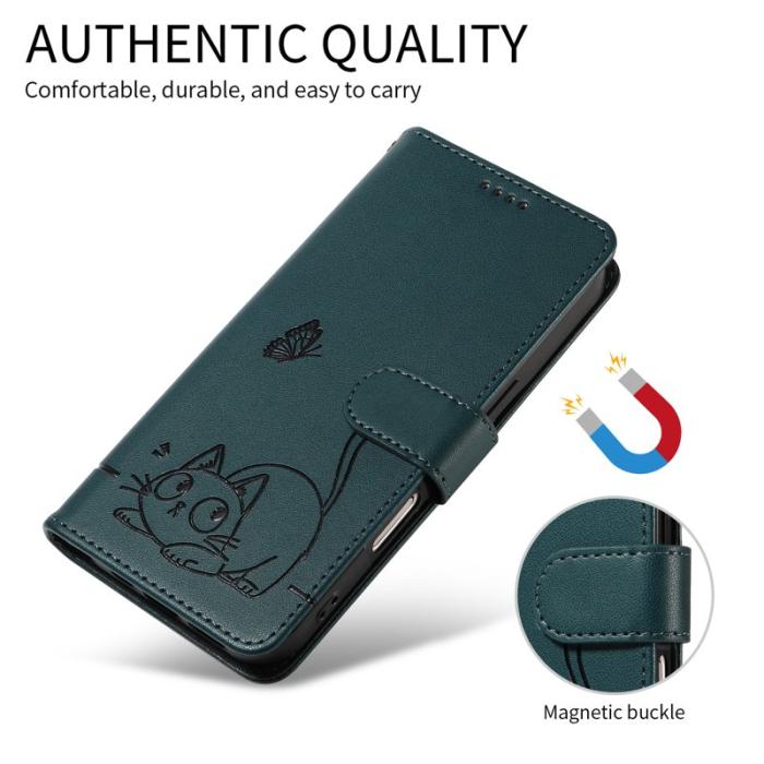 OEM - Cat Pattern Imprint Samsung Galaxy S26+ Mobilskal KonstLäder - Blå