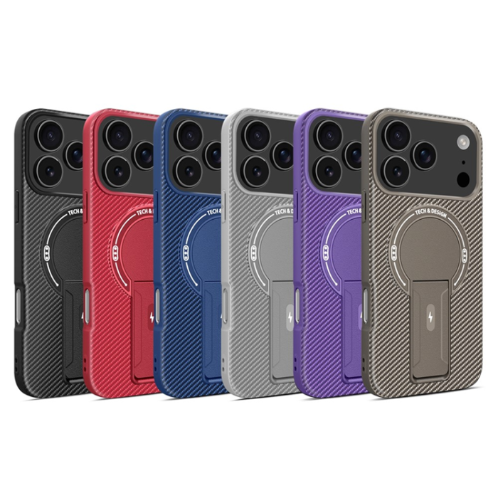 A-One Brand - iPhone 17 Pro Mobilskal MagSafe Kickstand Carbon Fiber - Svart
