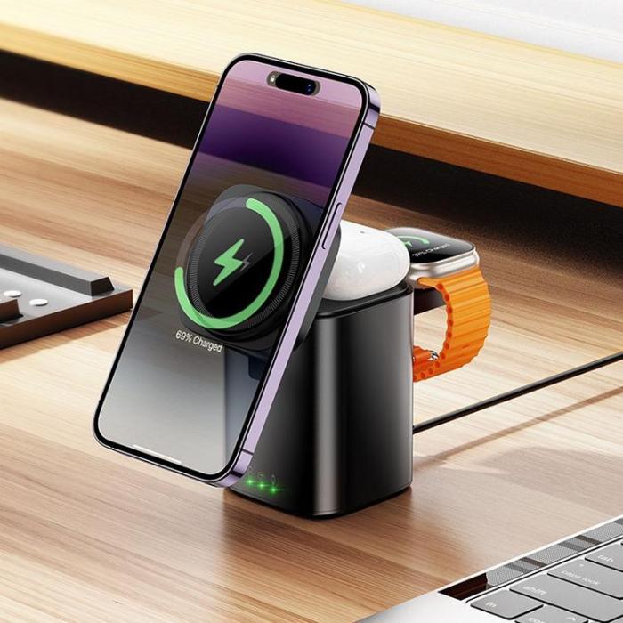 Hoco - Hoco 6in1 Trådlös Laddare Apple Watch, iPhone, Airpods 15W - Svart