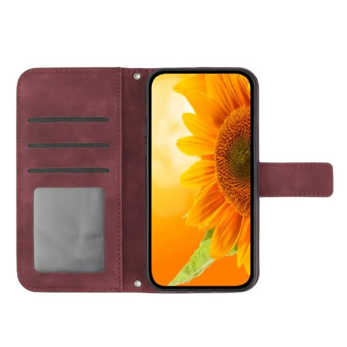 OEM - Samsung Galaxy S26 Plånboksfodral Solros Präglat Konstläder Ställ - Vinröd