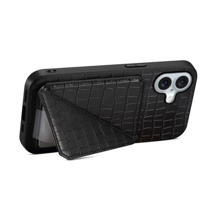 A-One Brand - iPhone 17 Mobilskal Korthållare Crocodile Textured - Svart
