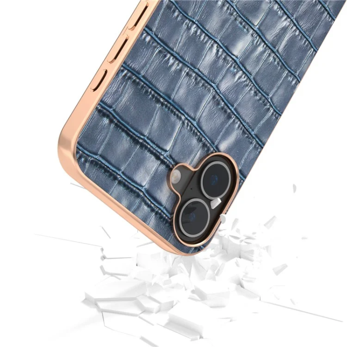 ABEEL - ABEEL iPhone 16 Plus Mobilskal Äkta läder Crocodile - Blå