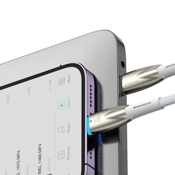 BASEUS - Baseus USB-C till Lightning kabel 1m Glimmer 20W - Vit
