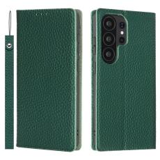 OEM - Pl&aring;nboksfodral f&ouml;r Samsung Galaxy S26 Ultra &Auml;kta l&auml;der - M&ouml;rkgr&ouml;n