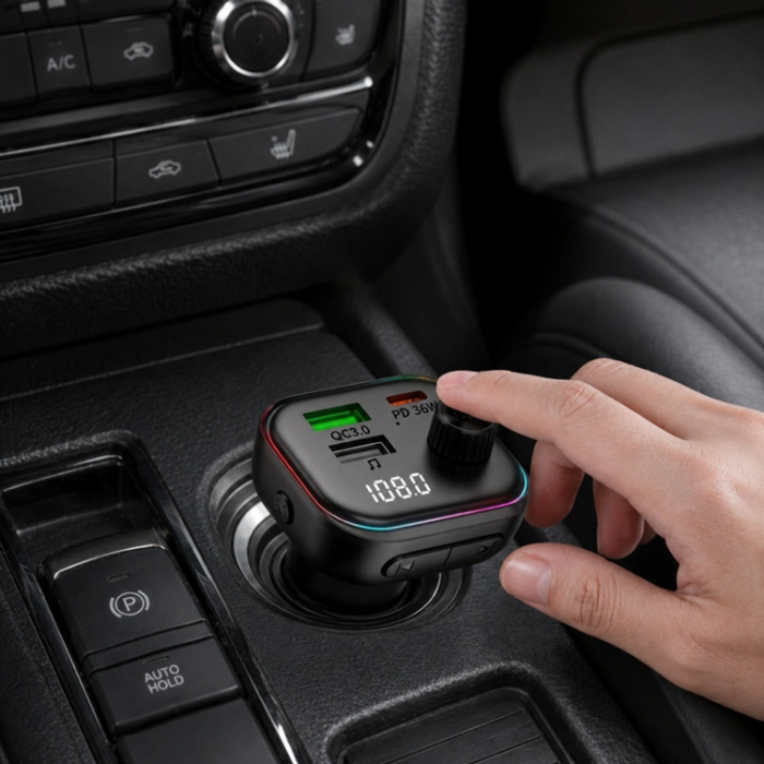 Tech-Protect - Tech-Protect Billaddare CC07 3-Port PD 54W + Sändare Fm Bluetooth - Svart