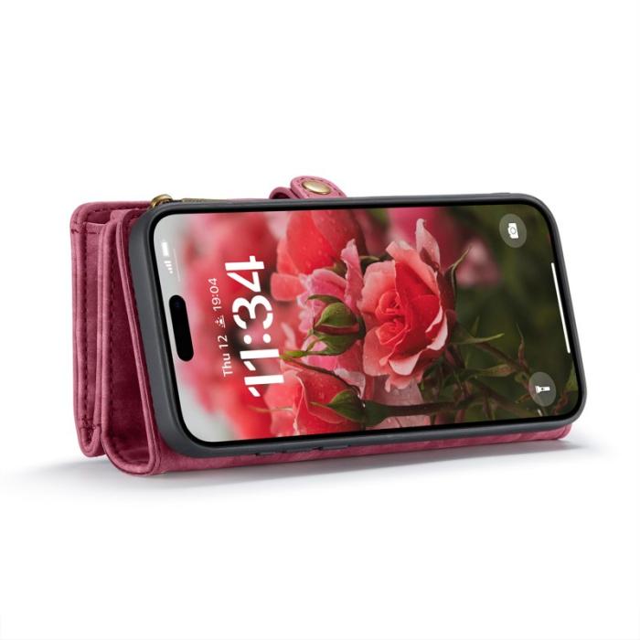 Caseme - CASEME 008 iPhone 16 Plus Plånboksfodral i Konstläder med Röd