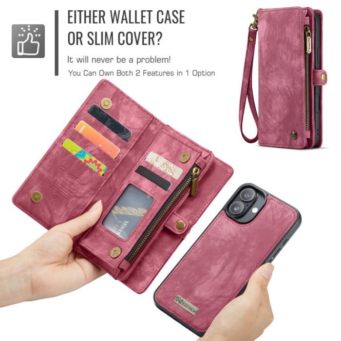 Caseme - CASEME 008 iPhone 16 Plus Plånboksfodral i Konstläder med Röd