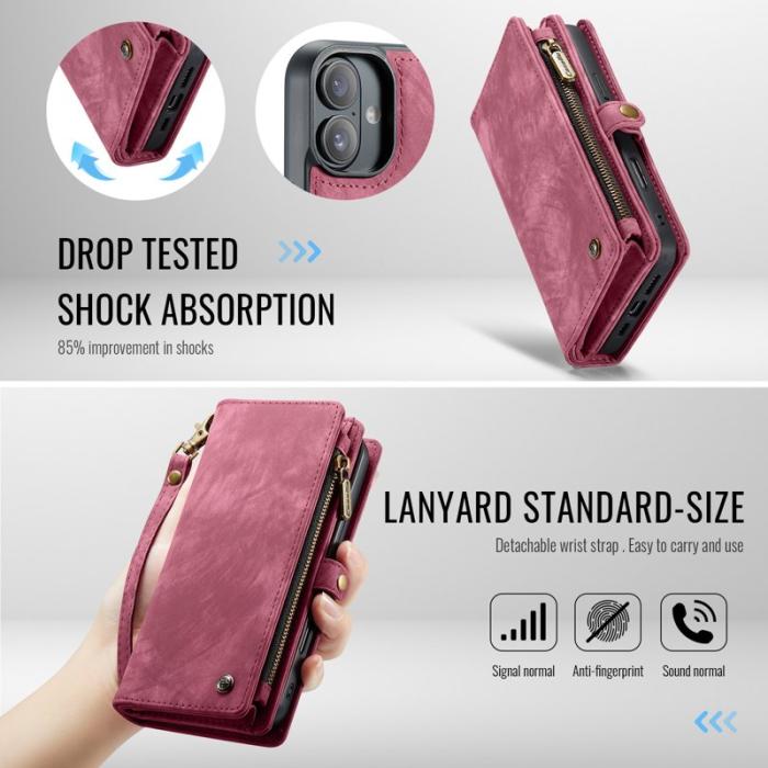 Caseme - CASEME 008 iPhone 16 Plus Plånboksfodral i Konstläder med Röd