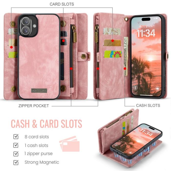 Caseme - CASEME 008 iPhone 16 Plus Plånboksfodral i Konstläder med - Rosa