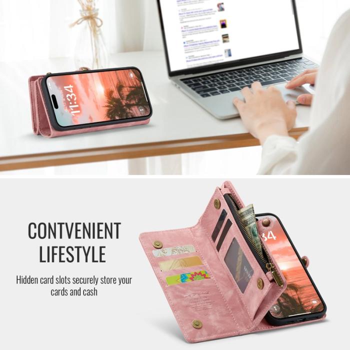 Caseme - CASEME 008 iPhone 16 Plus Plånboksfodral i Konstläder med - Rosa