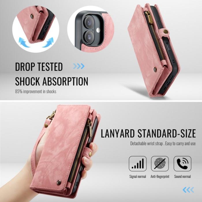 Caseme - CASEME 008 iPhone 16 Plus Plånboksfodral i Konstläder med - Rosa