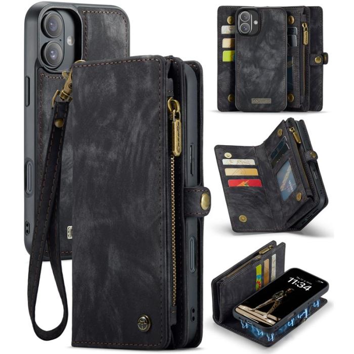 Caseme - CASEME 008 iPhone 16 Plus Plånboksfodral i Konstläder med - Svart