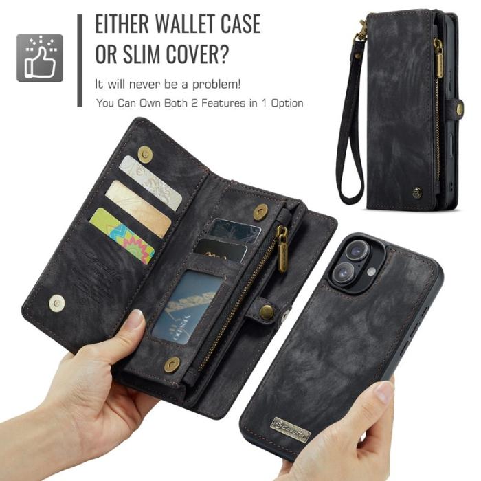 Caseme - CASEME 008 iPhone 16 Plus Plånboksfodral i Konstläder med - Svart