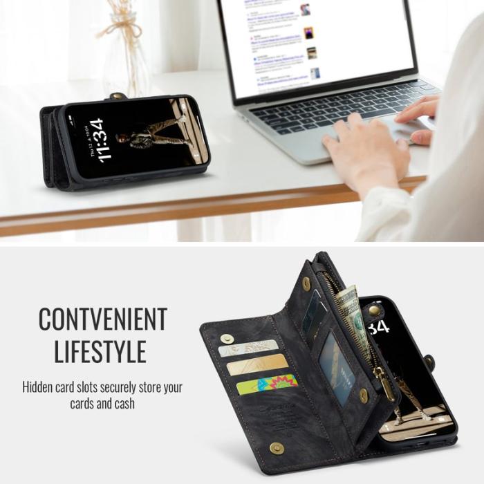 Caseme - CASEME 008 iPhone 16 Plus Plånboksfodral i Konstläder med - Svart