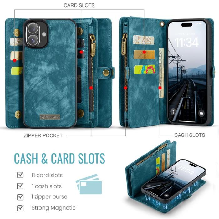 Caseme - CASEME 008 iPhone 16 Plus Plånboksfodral Konstläder med Blå