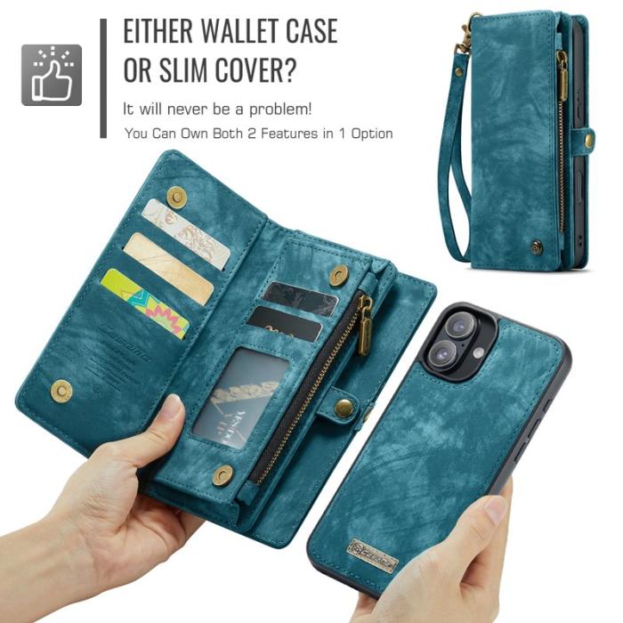 Caseme - CASEME 008 iPhone 16 Plus Plånboksfodral Konstläder med Blå