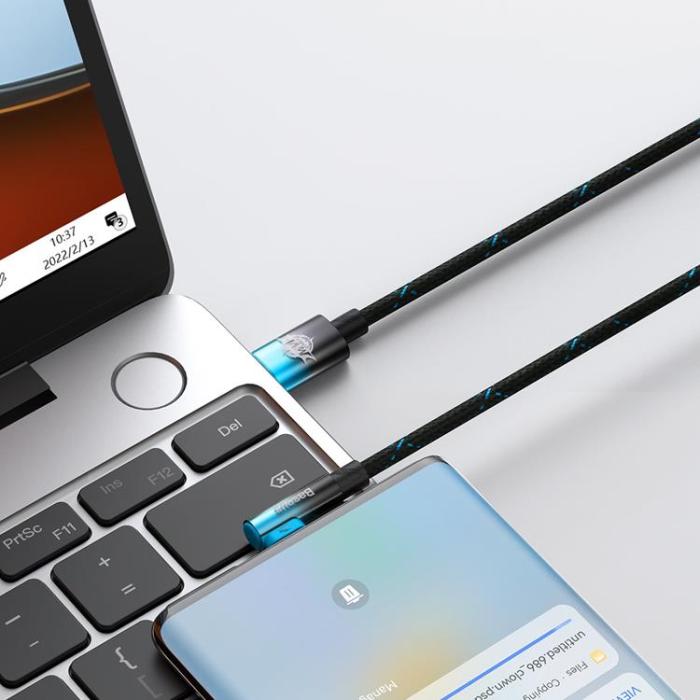 BASEUS - Baseus Elbow USB USB-C till USB-C kabel 100W 2m - Blå