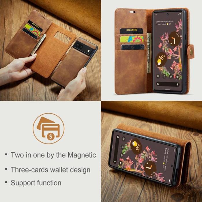 DG.MING - DG.MING Google Pixel 7 Plånboksfodral Detachable 2in1 Äkta läder - Brun