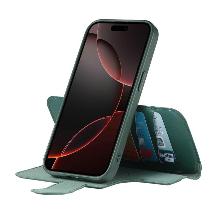 CASENEO - CASENEO iPhone 14 Pro Max Plånboksfodral Konstläder - Grön