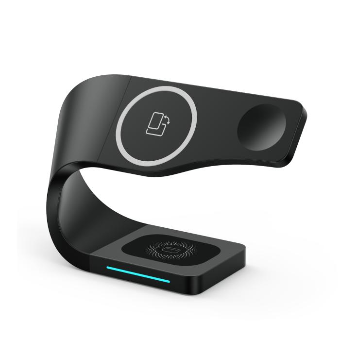 A-One Brand - 3-in-1 Trådlös Laddare Magsafe iPhone, Apple Watch, Airpods - Svart