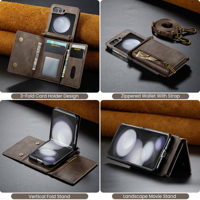 DG.MING - DG.MING Plånboksfodral för Samsung Galaxy Z Flip7 FE 5G - Brun